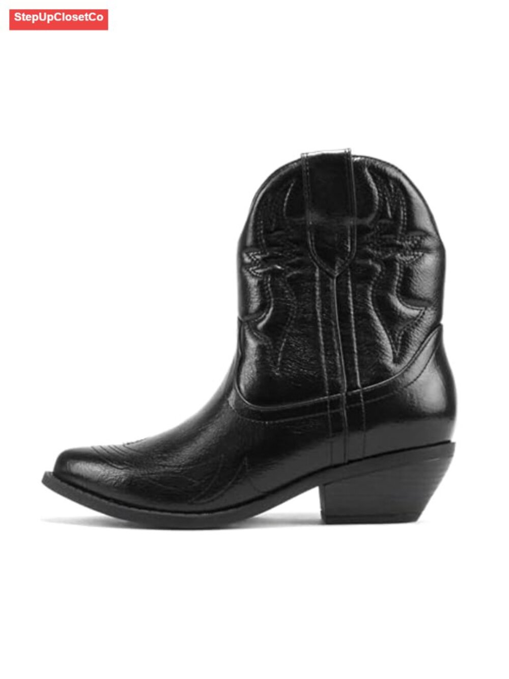 Western Stitched Ankle Boots Pointed Toe Kitten Heel Pull On Booties